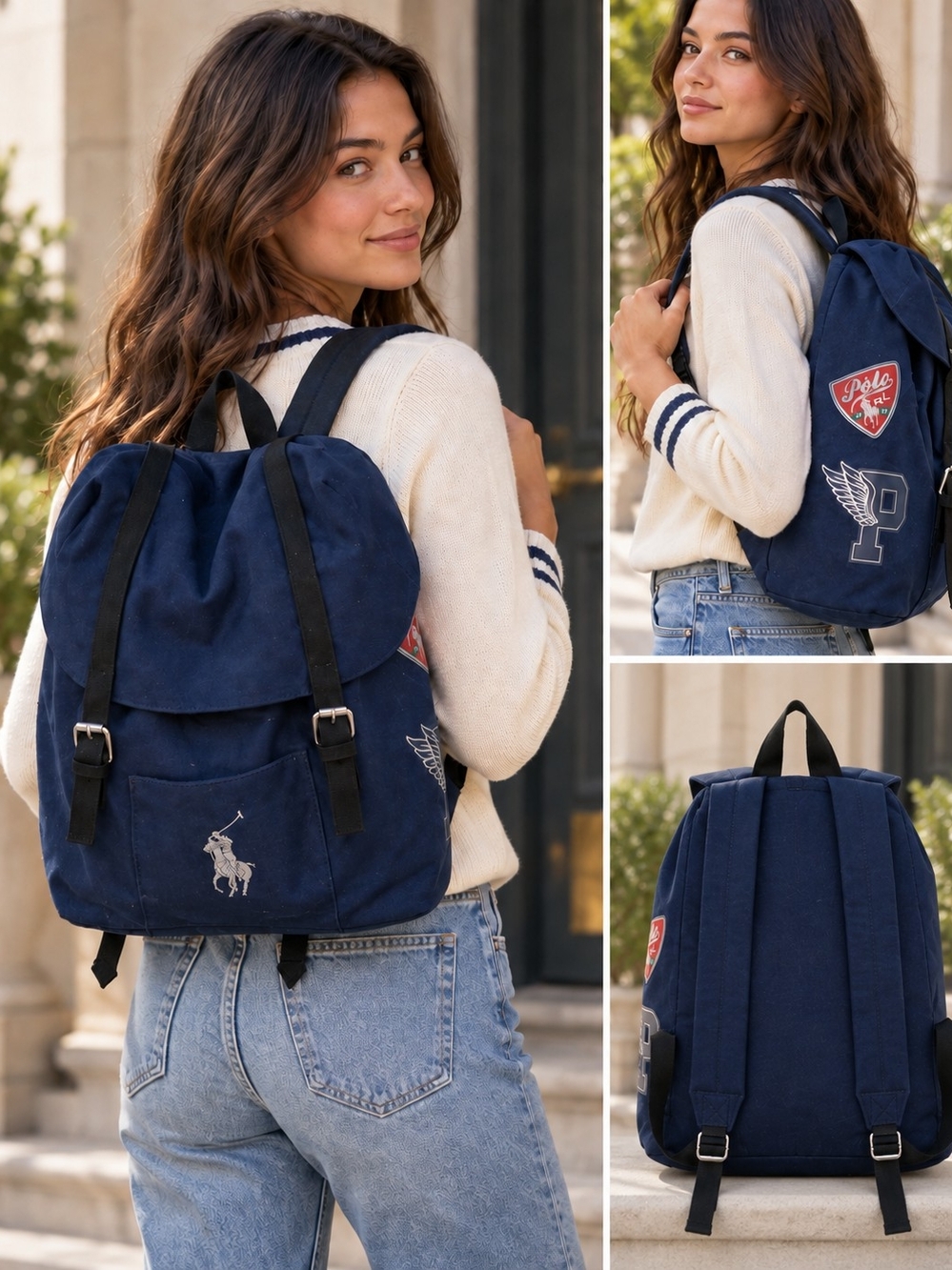 Polo Ralph Lauren Logo 1967 Patches Canvas Backpack Blue NWT GWP